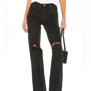 Re/done high rise loose washed black with rips